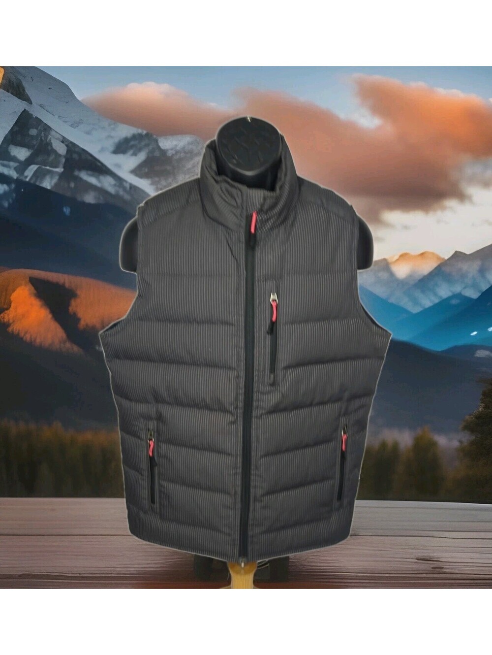 HORNY TOAD Puffer Heavy Duty SNOWBOARD SKI VEST Jacket Men Medium Gray Pinstripe